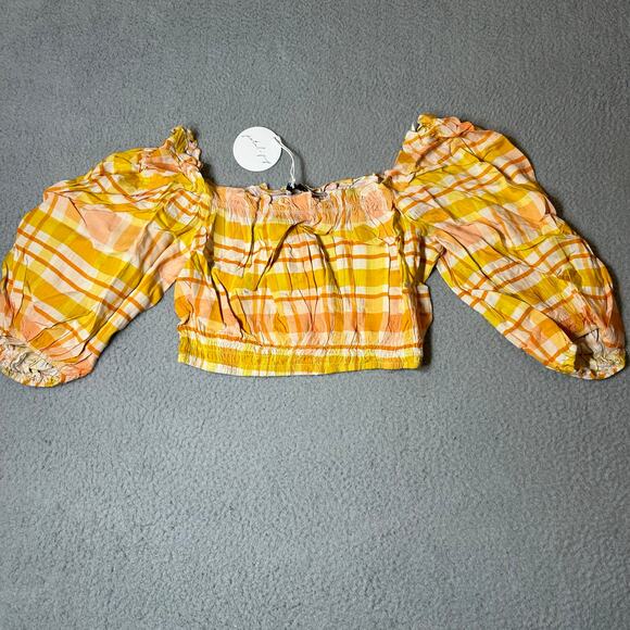 Petal & Pup Top Women 10 Yellow Orange Off Shoulder Crop Pullover Ruffle Top NEW - Picture 3 of 11